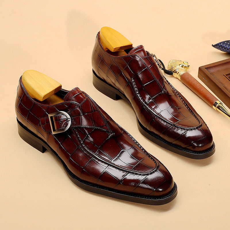 Herrskor Monk Strap – Präglat Läder – Fyrkantig Tå – Elegant Formell Passform