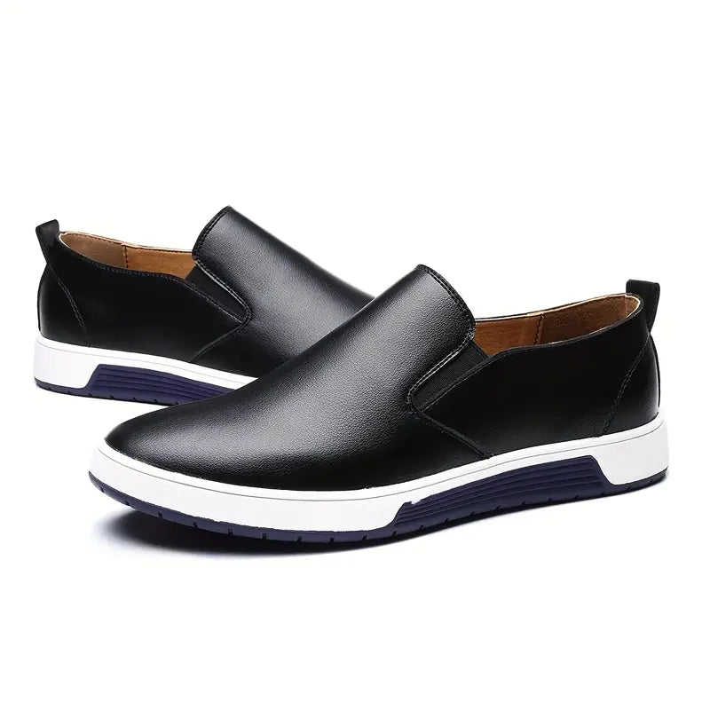 Herr Slip-on Skor - Läderimitation - Elastiska Paneler - Gummisula - Bekväm Casual
