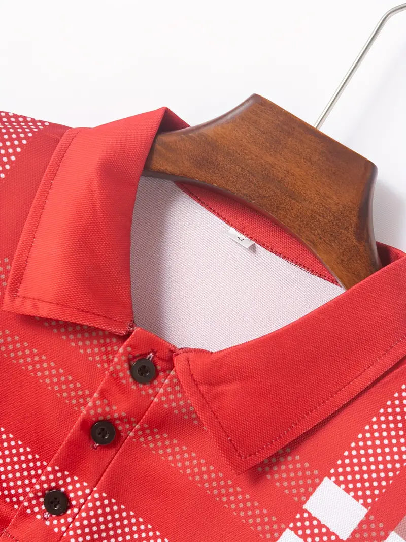 Herr Polo T-shirt - Rutigt Mönster - Slim Fit - Andningsbar Kortärmad