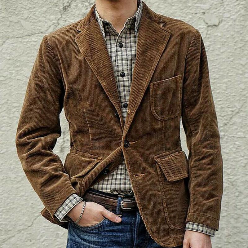 Herrblazer – Skräddarsydd Passform – Mjuk Ribbstruktur – Klassisk Kavajlook