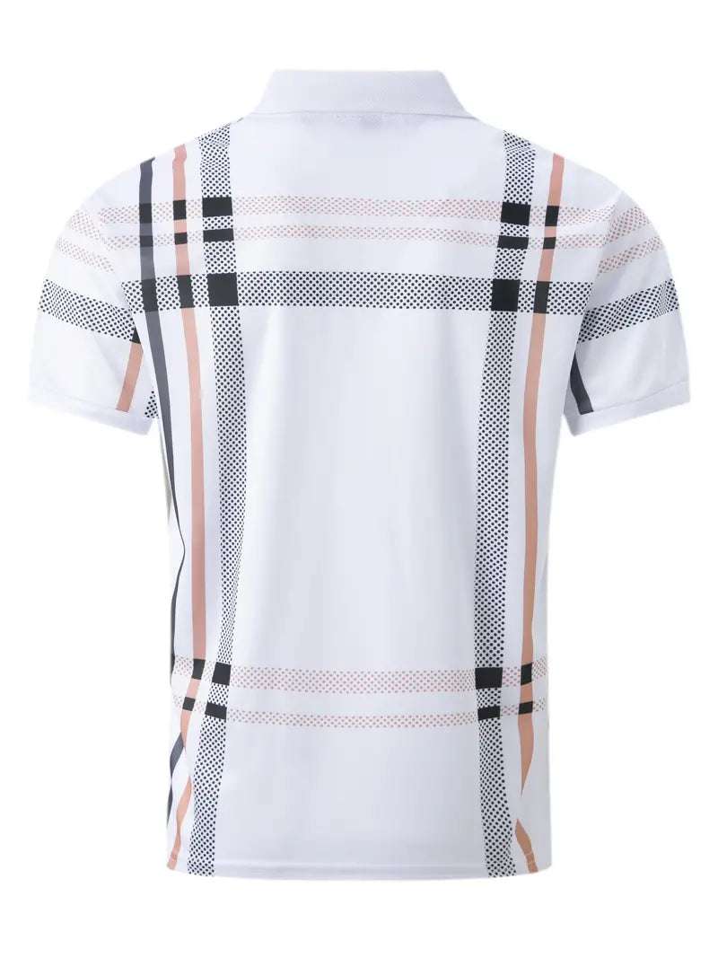 Herr Polo T-shirt - Rutigt Mönster - Slim Fit - Andningsbar Kortärmad