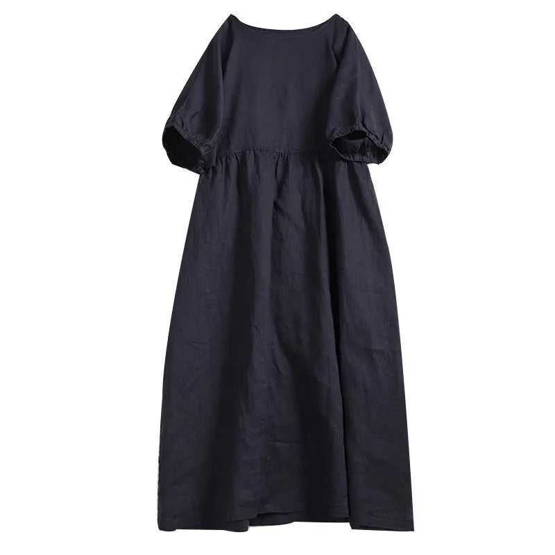 Midiklänning för kvinnor – avslappnad – puffärmar – vintagestil