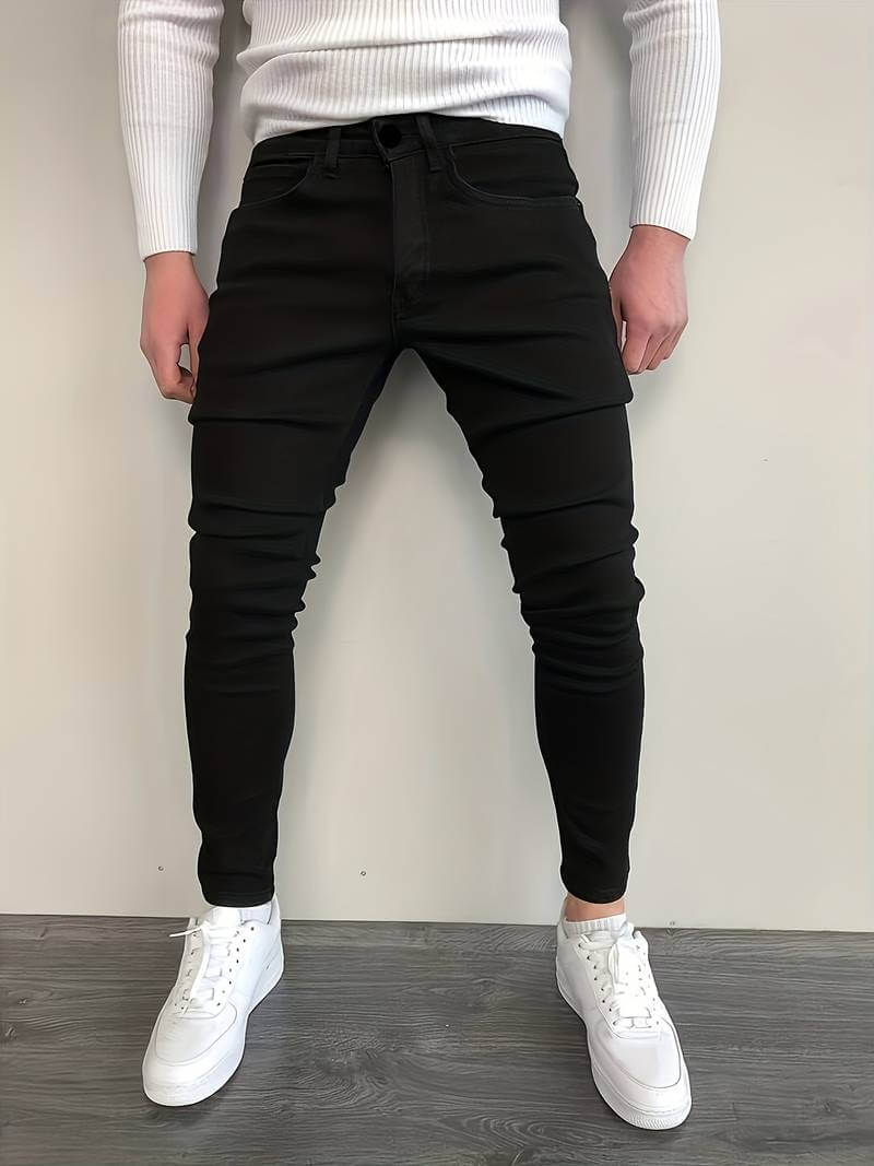 Herrjeans – Slim Fit – Stretchdenim – Hellång – Dragkedjegylf