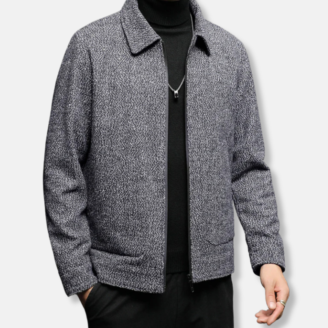 Herr Jacka – Regular Fit – Texturerat Vävtyg – Hel Dragkedja – Muddar vid Kant
