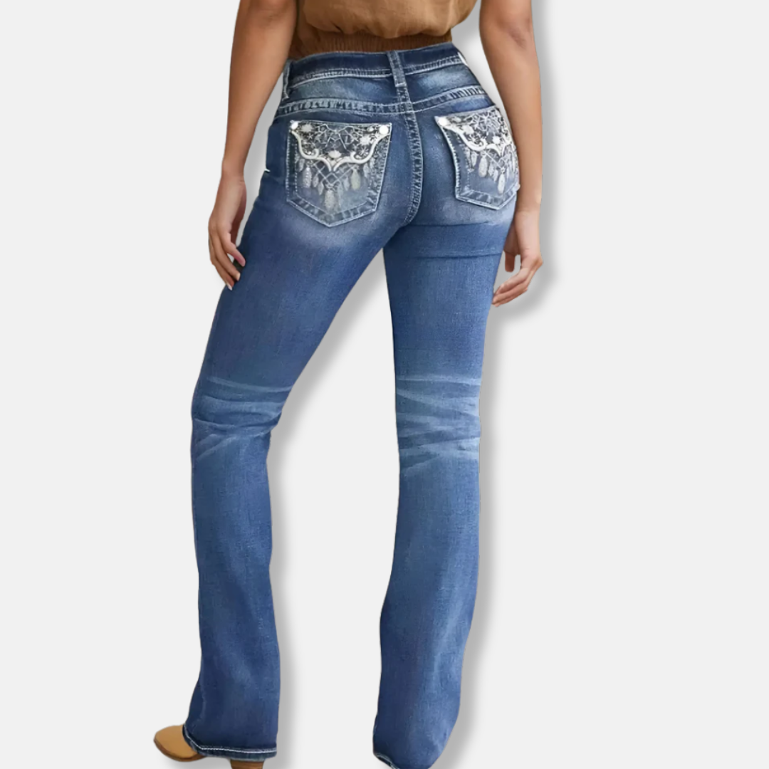 Damjeans – Slim Fit – Bootcut Flare – Kontrastsömmar – Femficksmodell