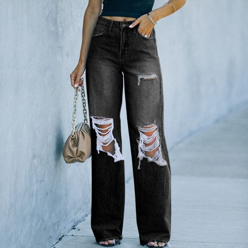 Damjeans - Hög Midja - Vida Ben - Distressed Trendig Denim