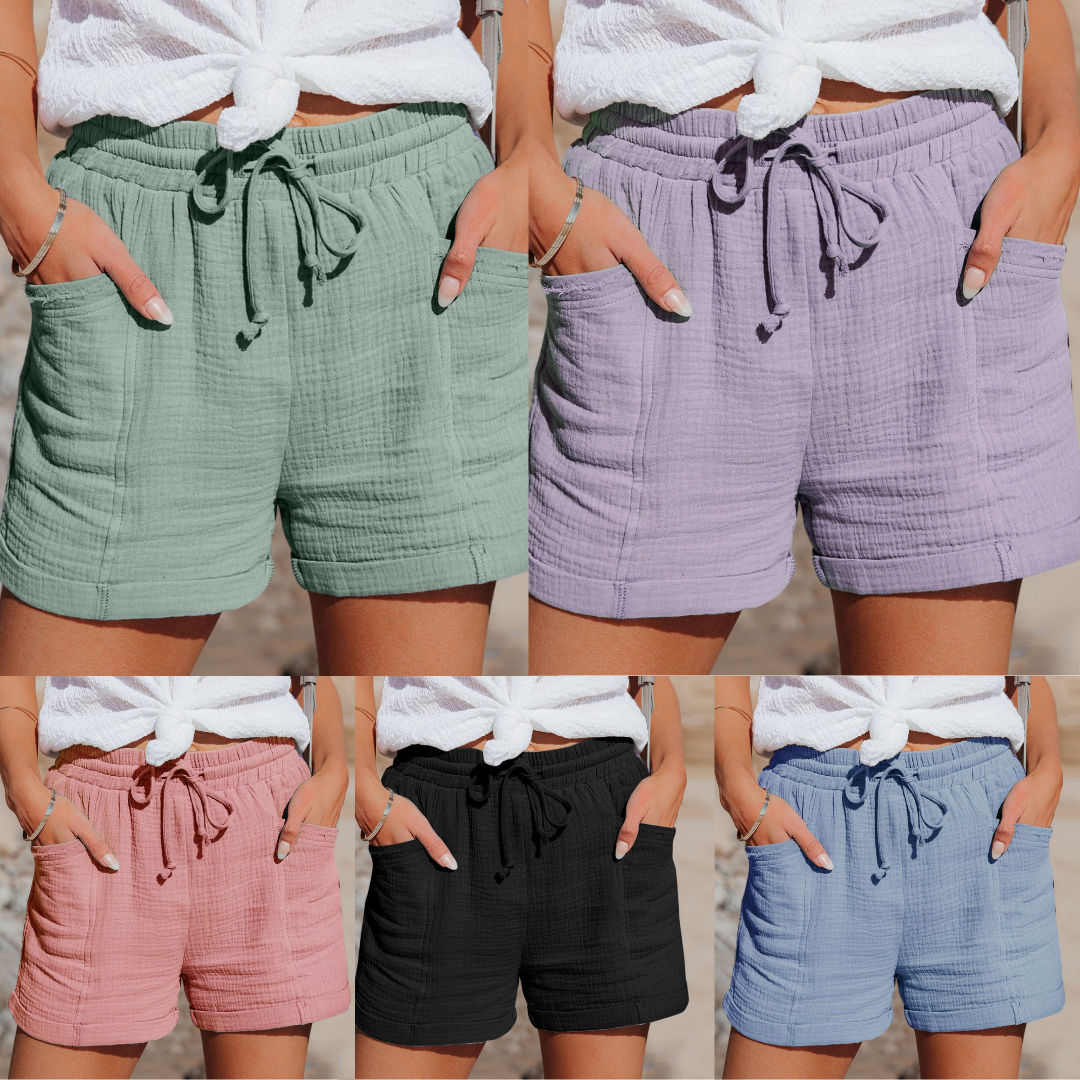 Dam Shorts - Luftig Bomull - Elastisk Midja med Dragsko - Bekväma med Fickor