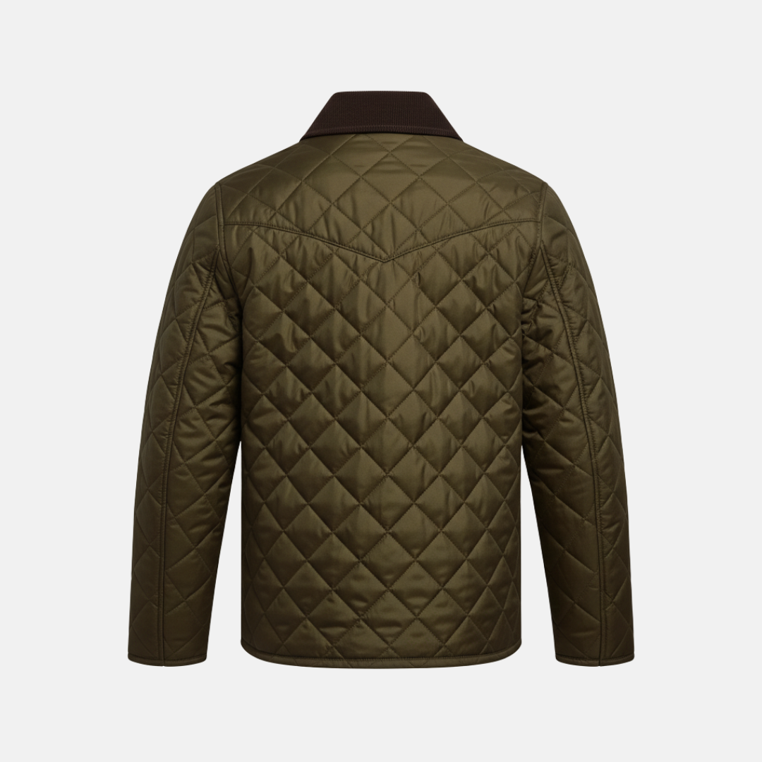 Herrjacka – Quiltad – Regular Fit – Diamantmönster – Cordkrage – Knäppning med Knappar