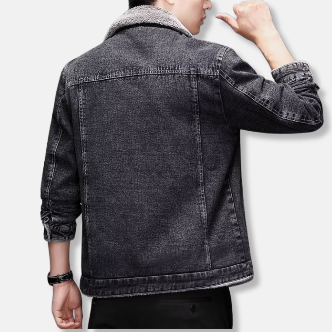 Herr Jeansjacka - Denim - Slim Fit - Punktkrage - Fleecefodrad