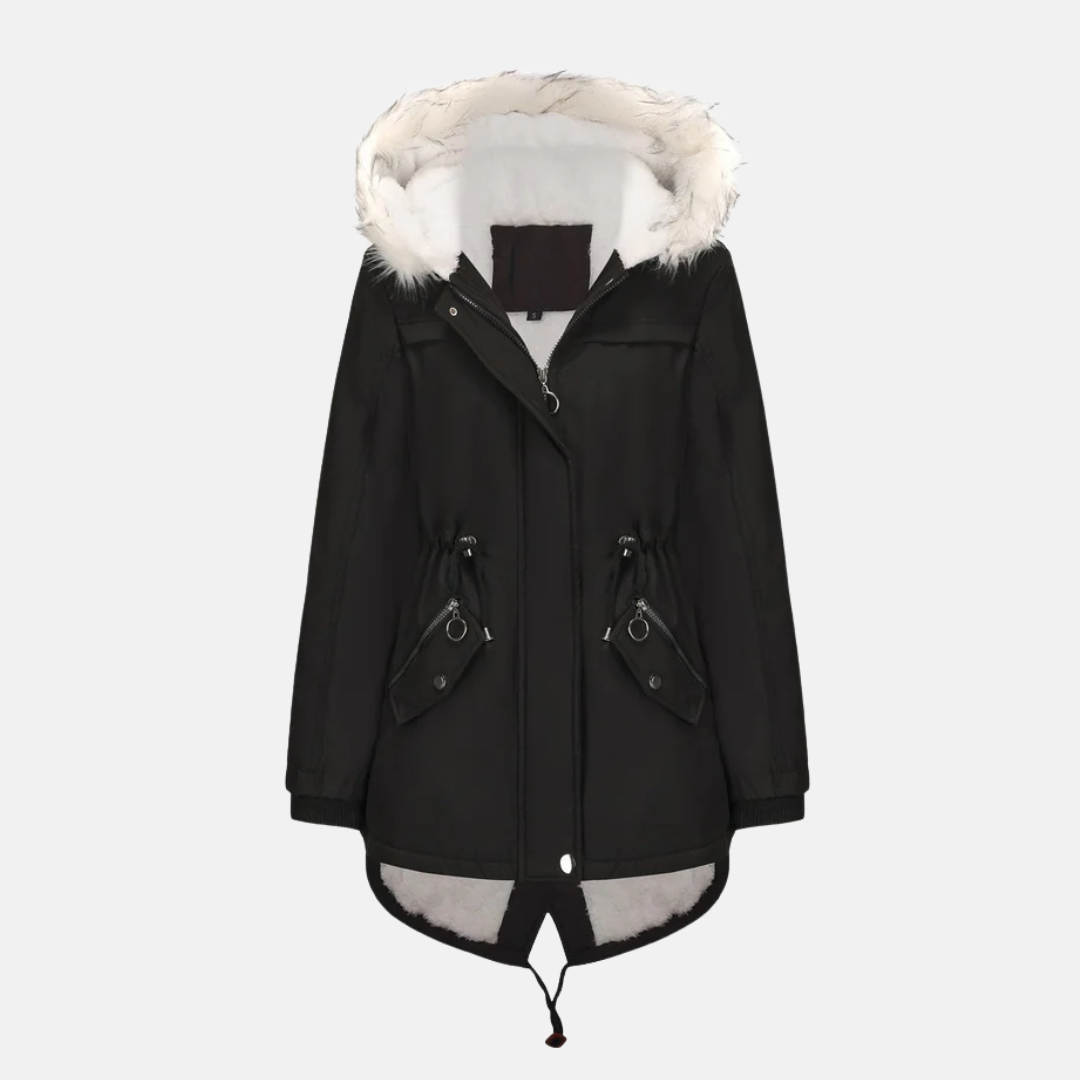 Damjacka i Mellankängd – Vadderad – Justerbar Midja – Huva med Fuskpäls