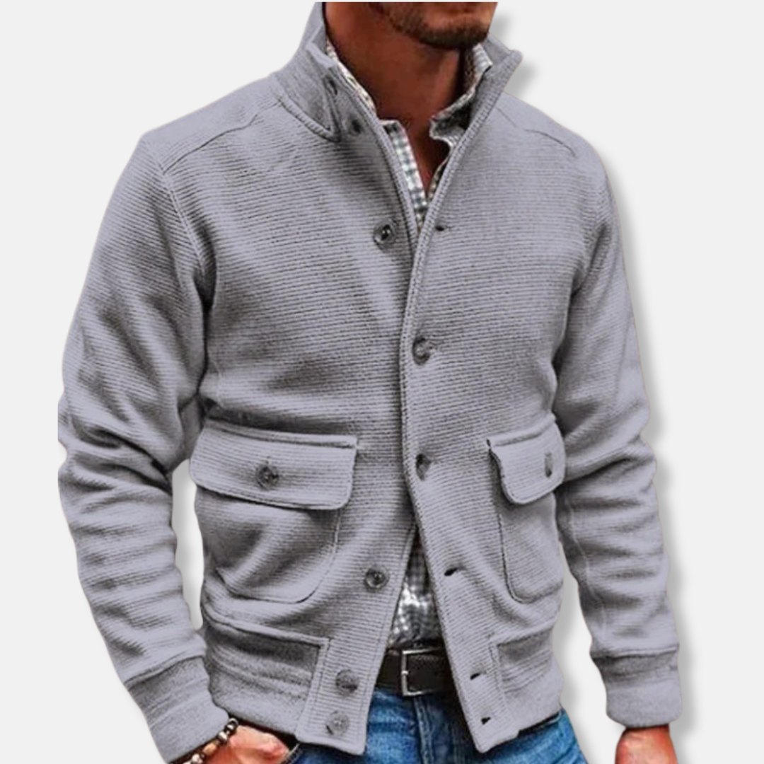 Herrjacka – Slim Fit – Hög Krage – Knappstängning – Flappfickor – Vardagsstil