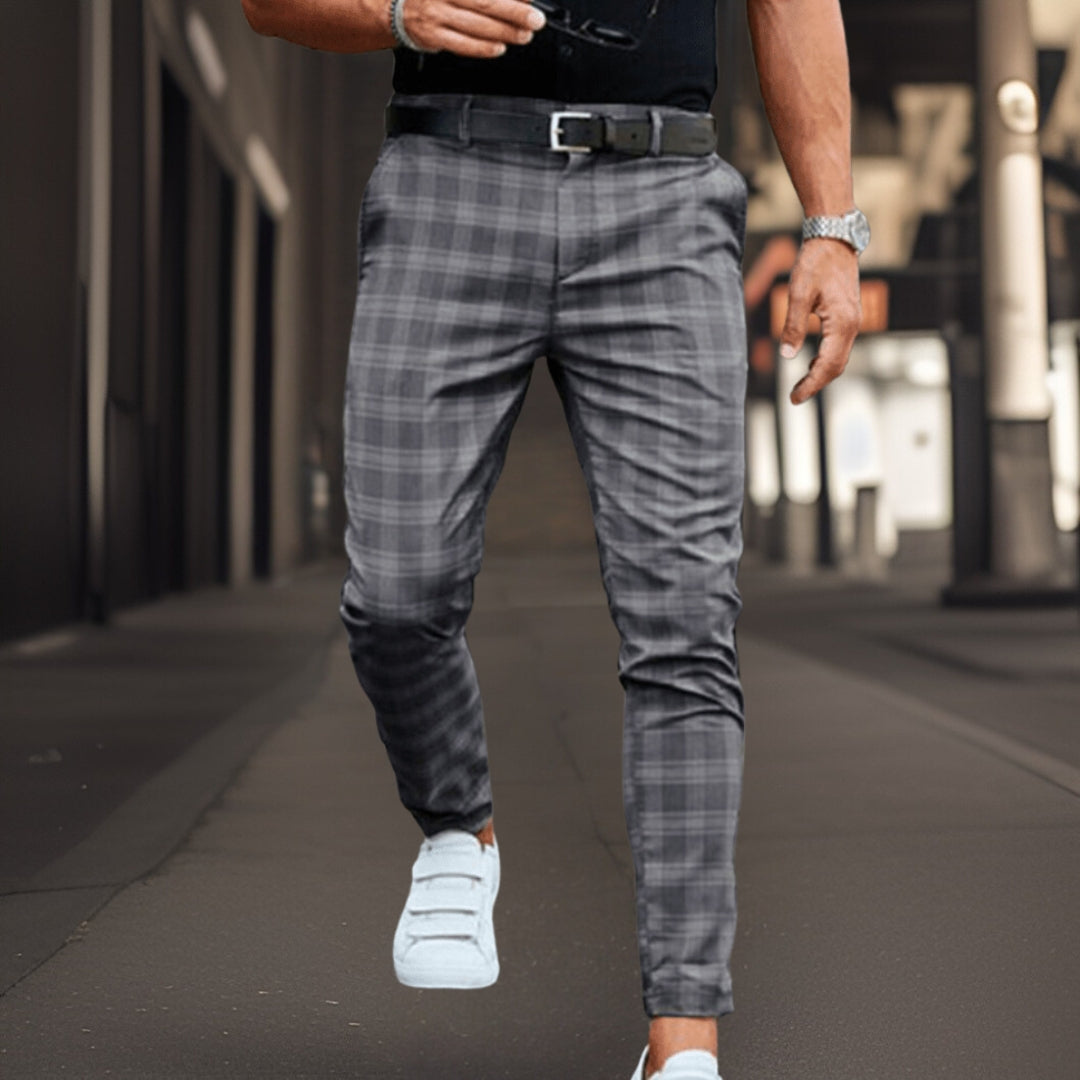 Herrchinos – Slim Fit – Rutigt Mönster – Andningsbart Tyg – Fullängd – Vardagsstil
