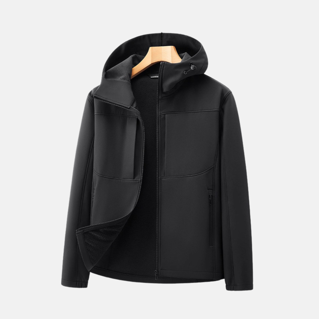 Herrjacka Softshell – Normal Passform – Fleecefodrad – Justerbar Huva – Dragkedjefickor