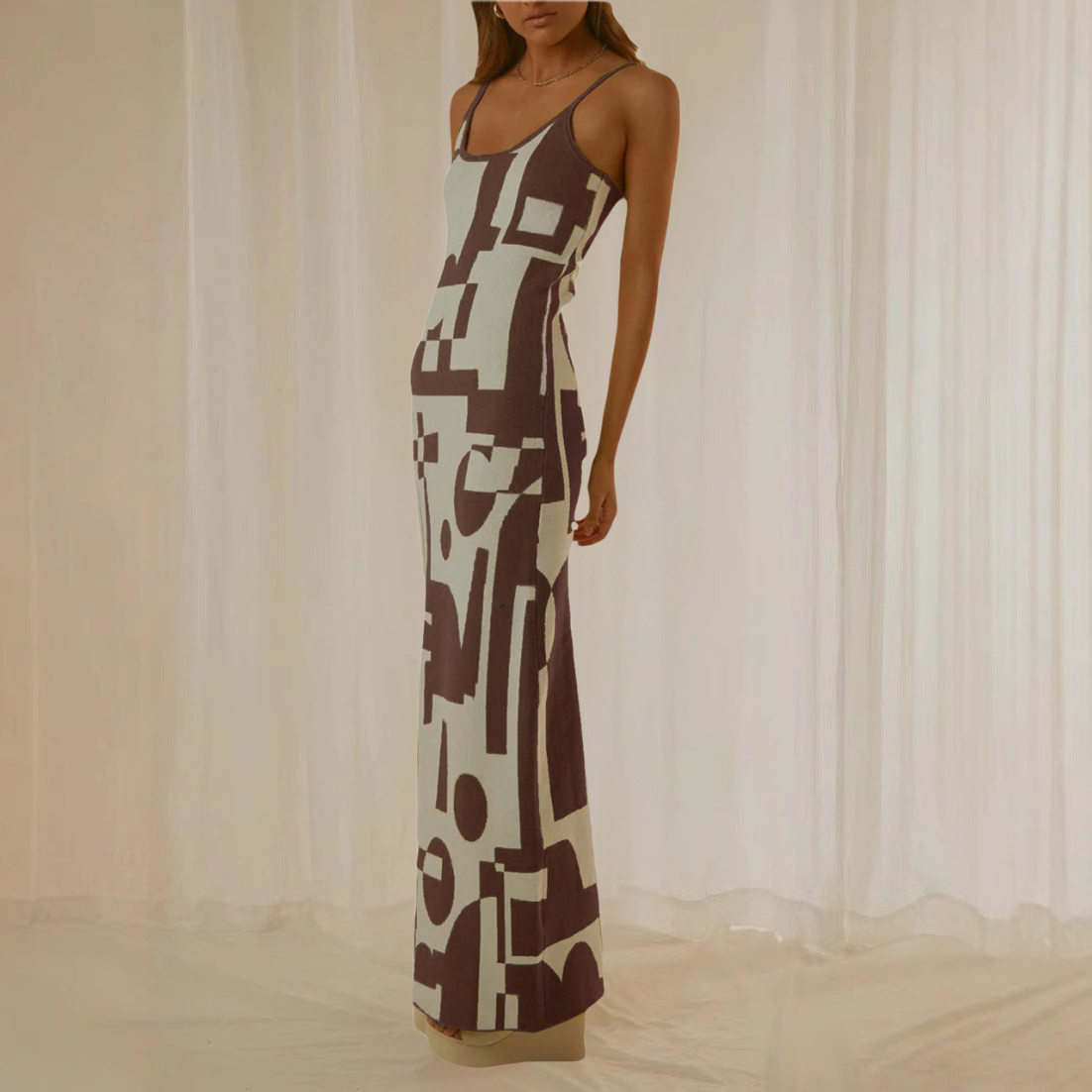 Klänning dam – Maxi Bodycon – Spagettiband – Abstrakt mönster – Stretchtyg