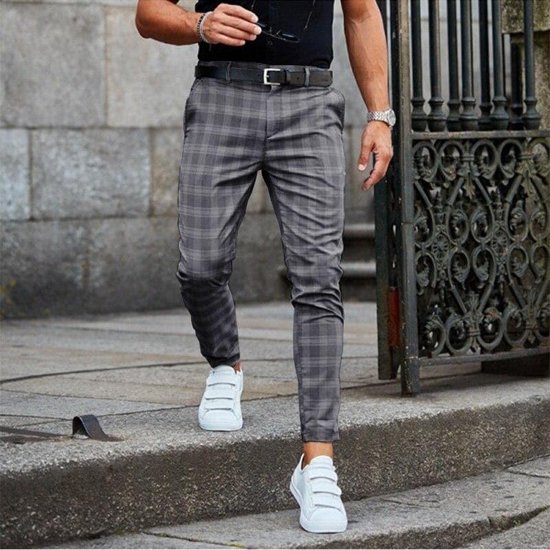 Herr Byxor - Slim Fit - Rutigt Mönster - Kort Ben - Stilrent och Bekvämt