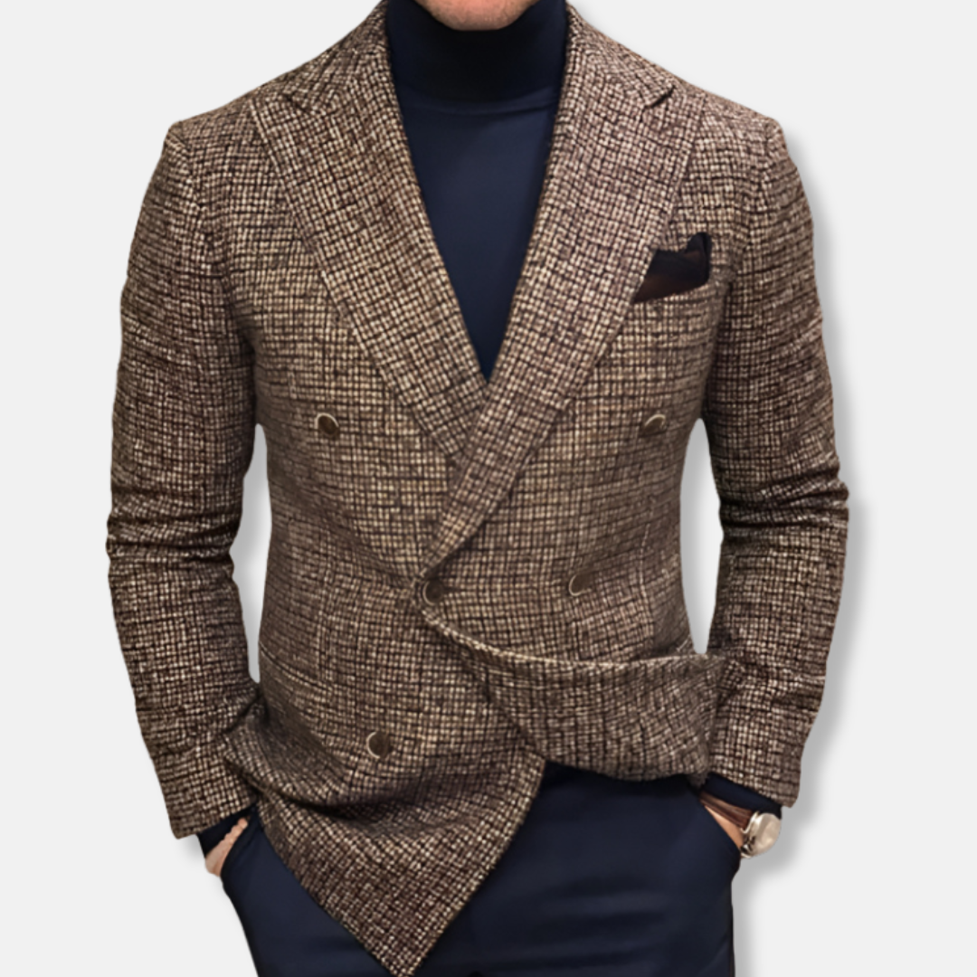 Herrkavaj – Skräddarsydd Passform – Dubbeknäppt – Texturerat Tyg – Klassisk Stil