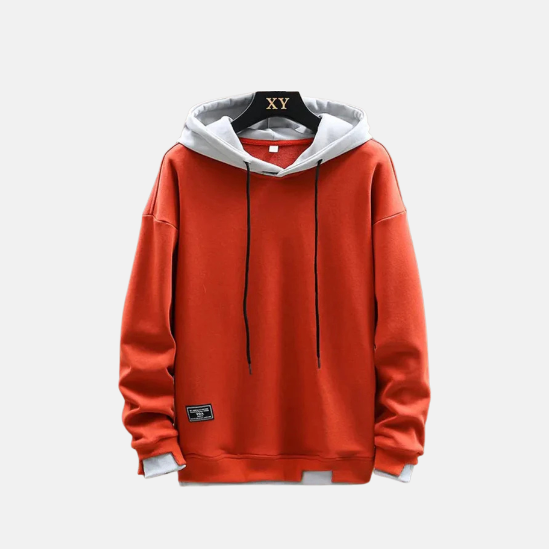 Herrhoodie – Avslappnad Passform – Bomullsblandning – Dragskohuva – Ribbade Muddar