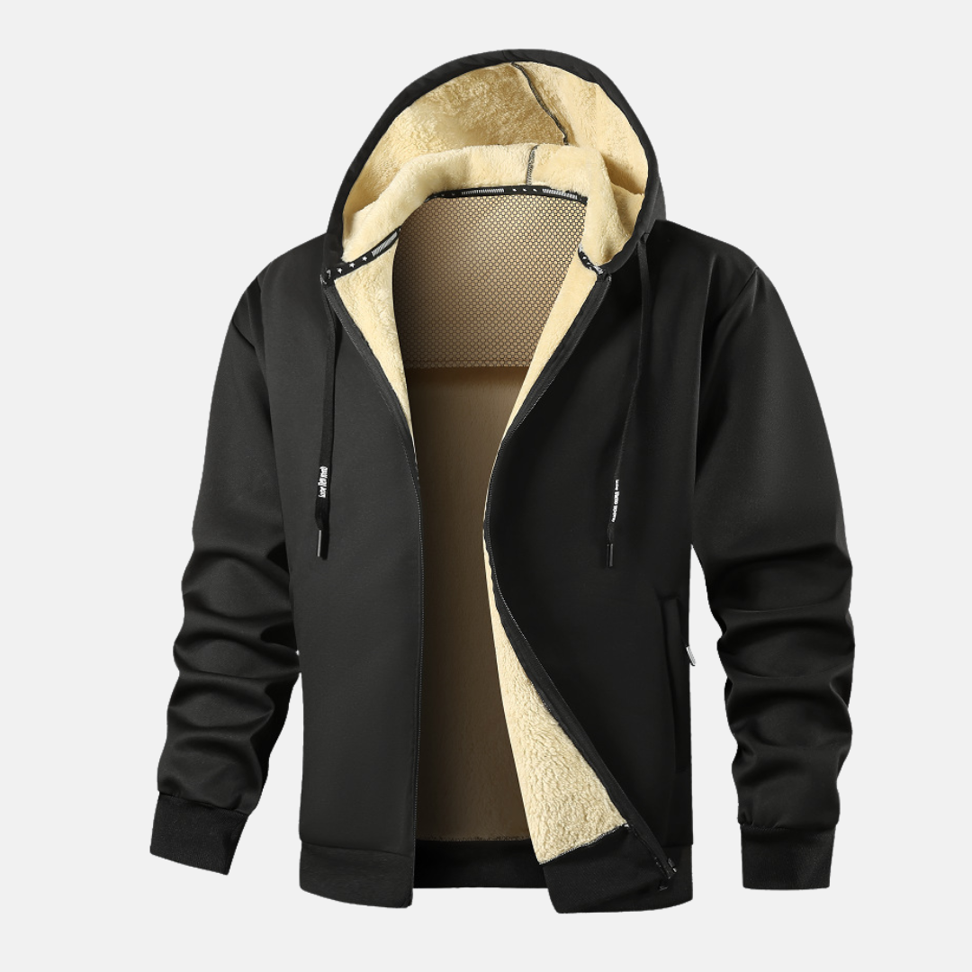 Herr Hoodiejacka – Avslappnad Passform – Dragkedja – Fleecefodrad – Ribbad Kant