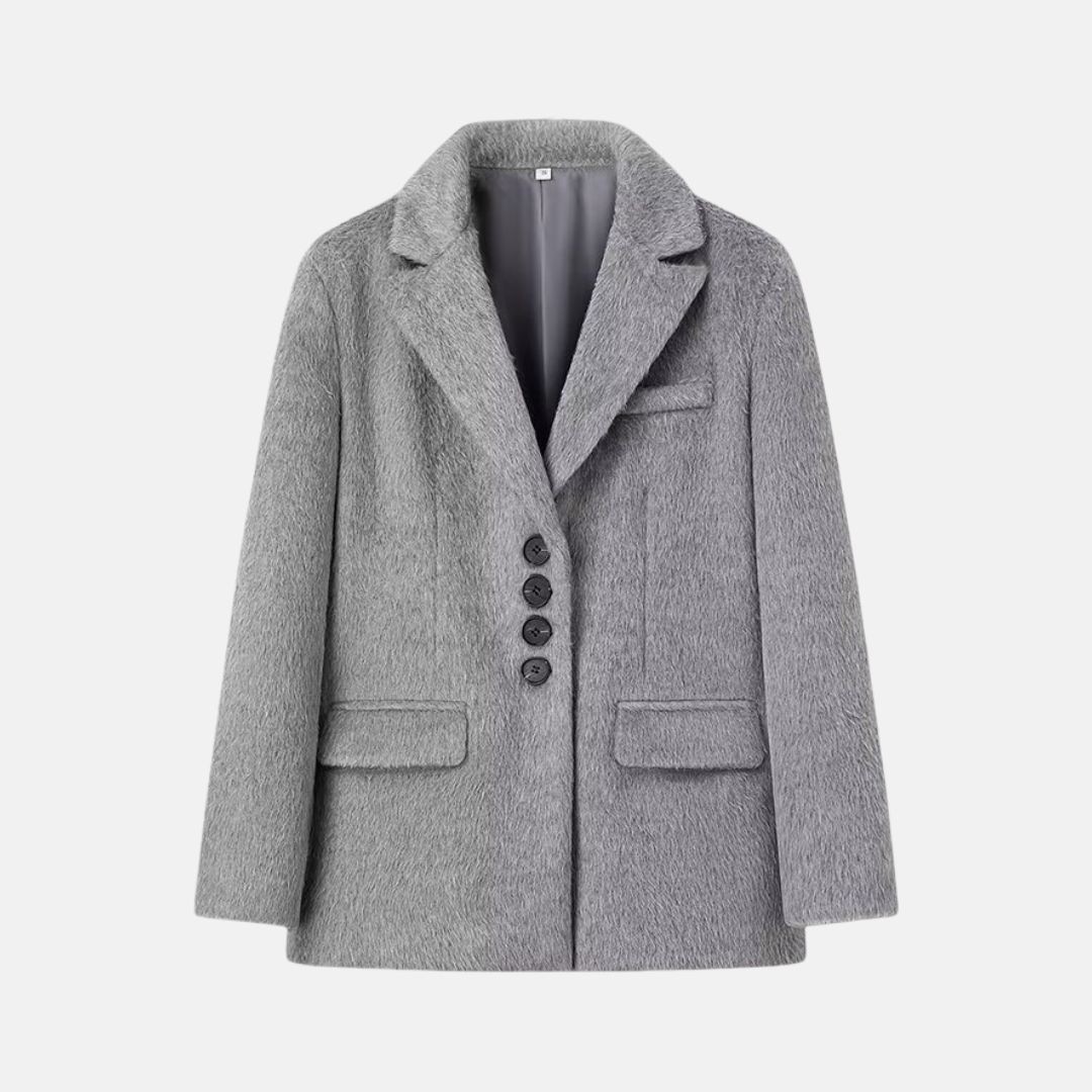 Dam Blazer – Oversized Passform – Mjuk Textur – Kavajslag – Klaffickor