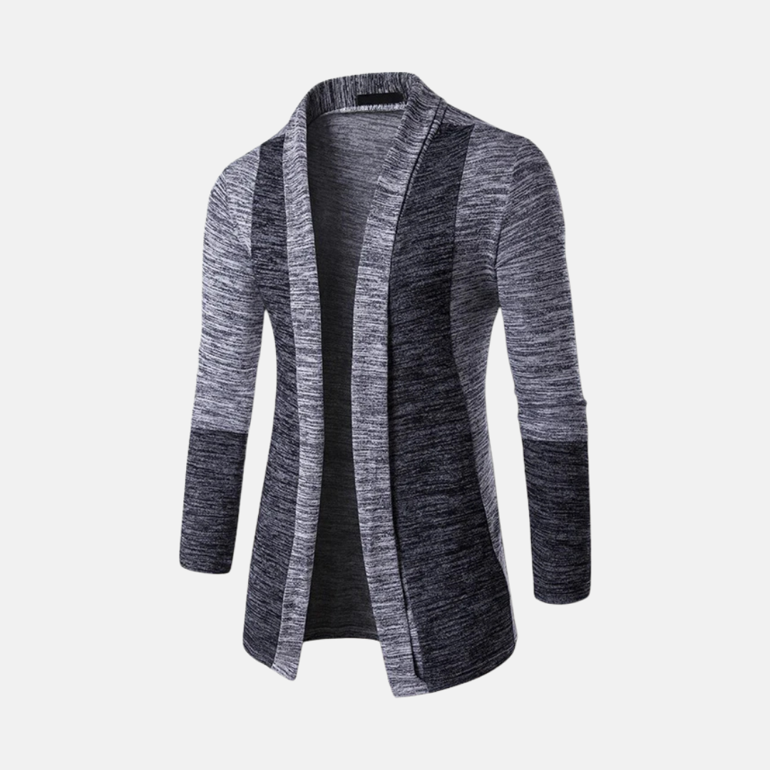 Herrkofta – Slim Fit – Lättstickad – Färgblockdesign – Öppen Front – Långärmad