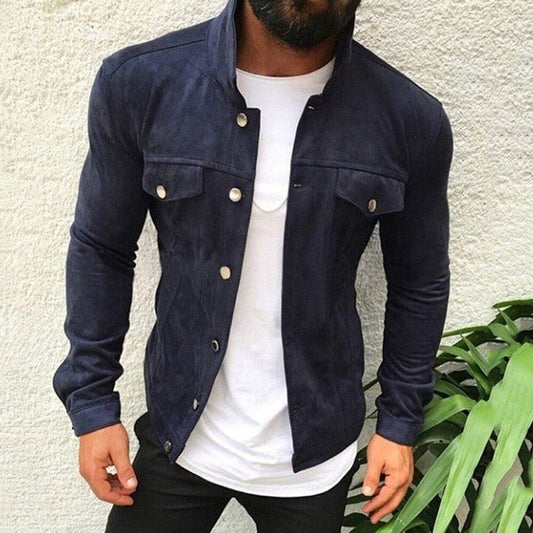 Herr Jacka - Slim Fit - Mjuk Mockakänsla - Ståkrage - Bröstfickor - Knappstängning