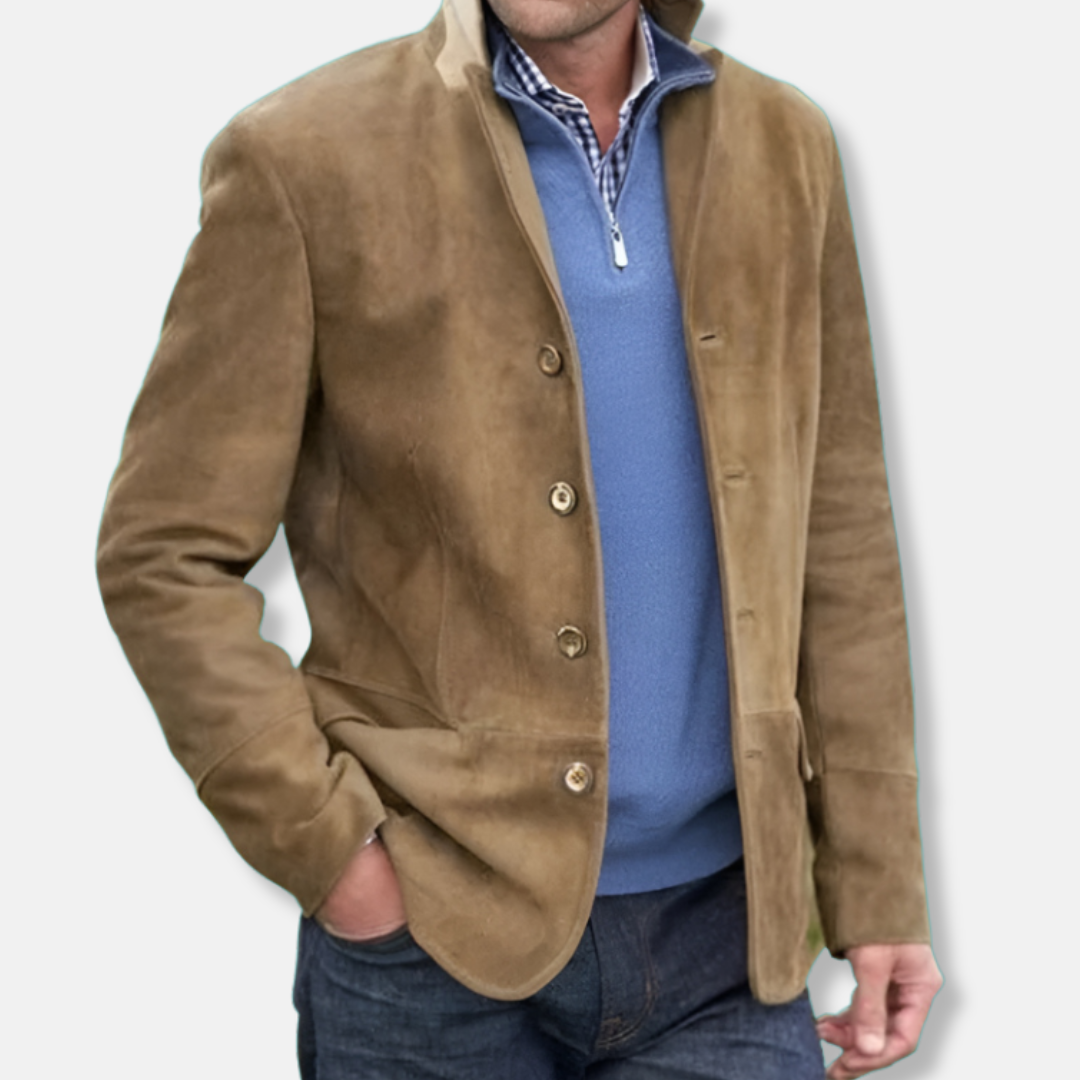 Herrjacka – Regular Fit – Lyxigt Tyg – Ståkrage – Knappar – Vintage Stil
