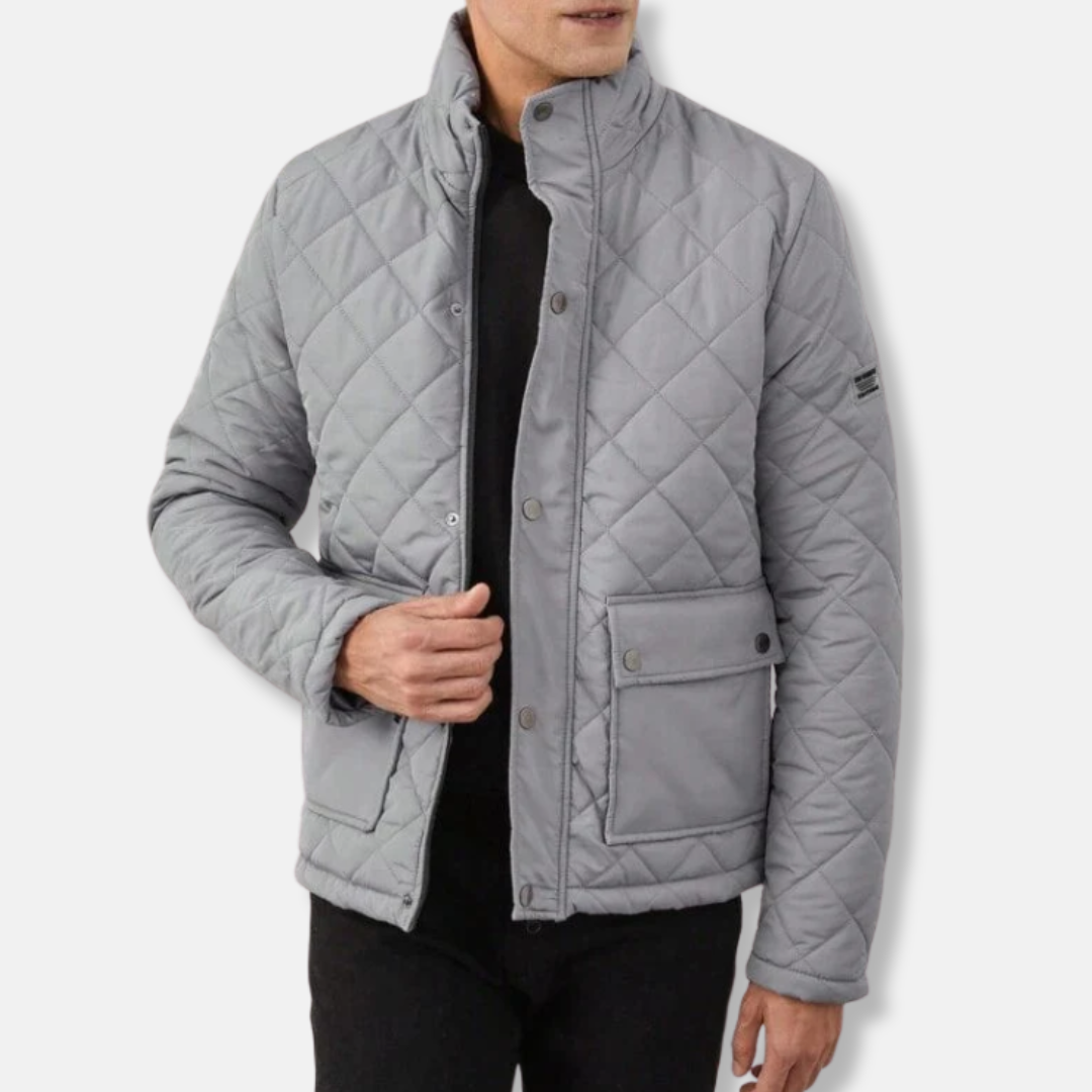 Herrjacka Quiltad – Normal Passform – Diamantmönster – Tryckknappar Fram