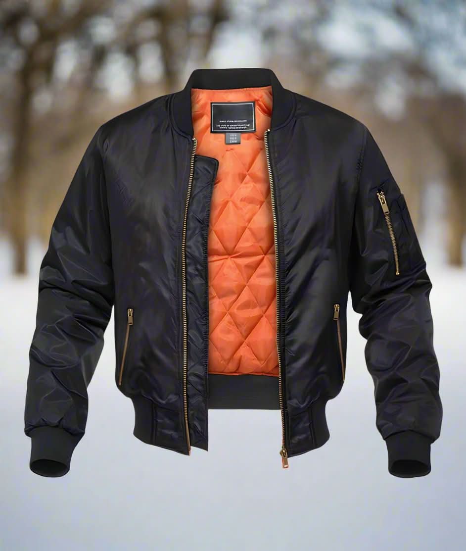 Herr Bomberjacka - Slim Fit - Quiltad Foder - Ribbad Krage & Muddar - Dragkedja