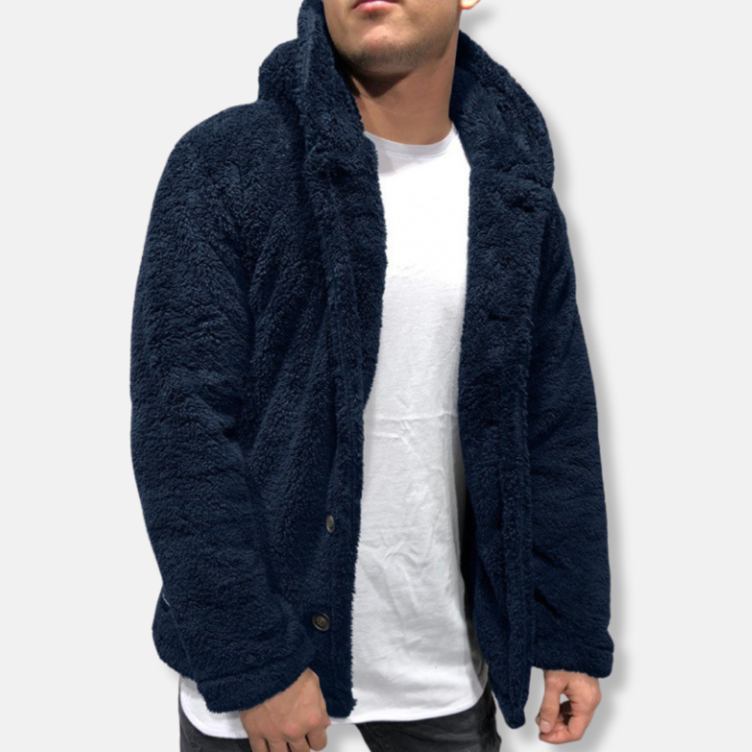 Herrjacka med huva – Fleece – Avslappnad passform – Knäppning fram