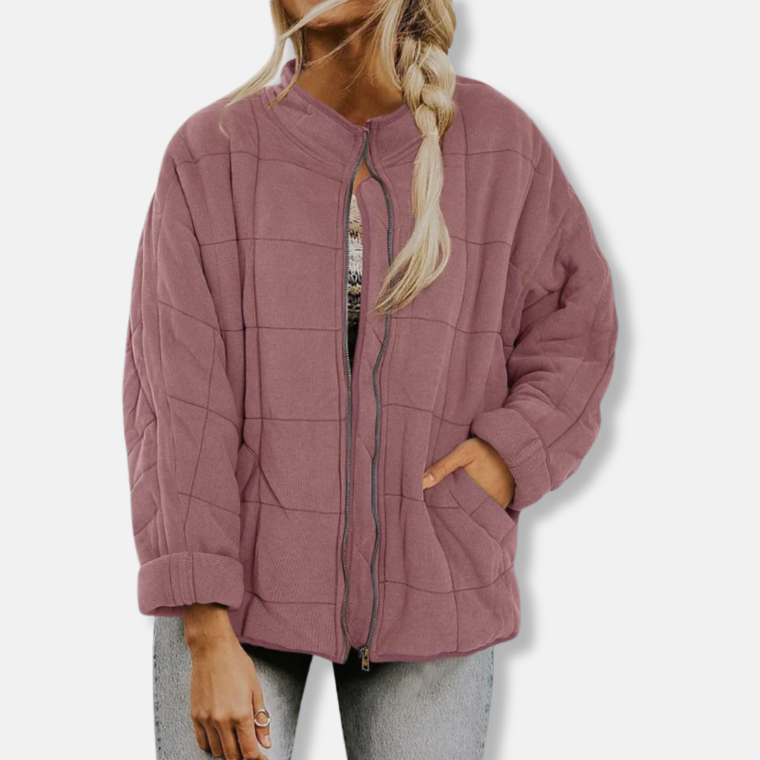 Dam Quilted Jacka – Oversized Passform – Ståkrage – Hellång Dragkedja – Lång Ärmar