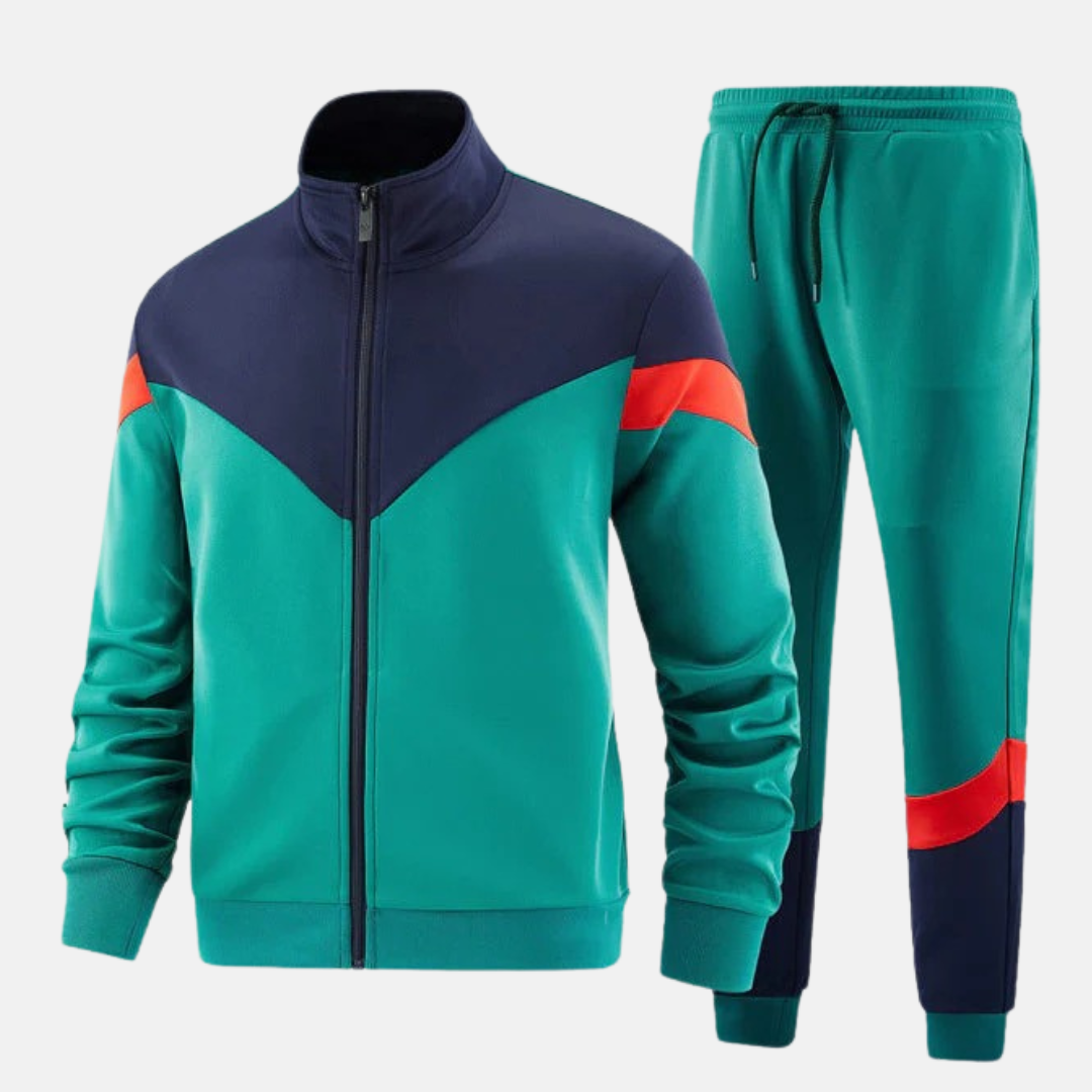 Herrset Tvådelat – Slim Fit – Hög Krage – Hel Dragkedja – Joggingbyxa med Dragsko