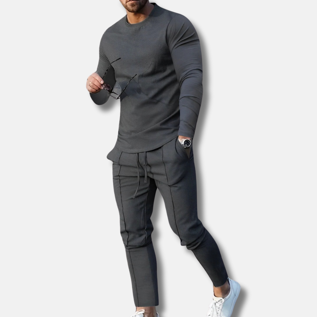 Herrset med Sweatshirt och Joggingbyxor – Slim Fit – Bomullsblandning – Crewneck – Dragsko i Midjan