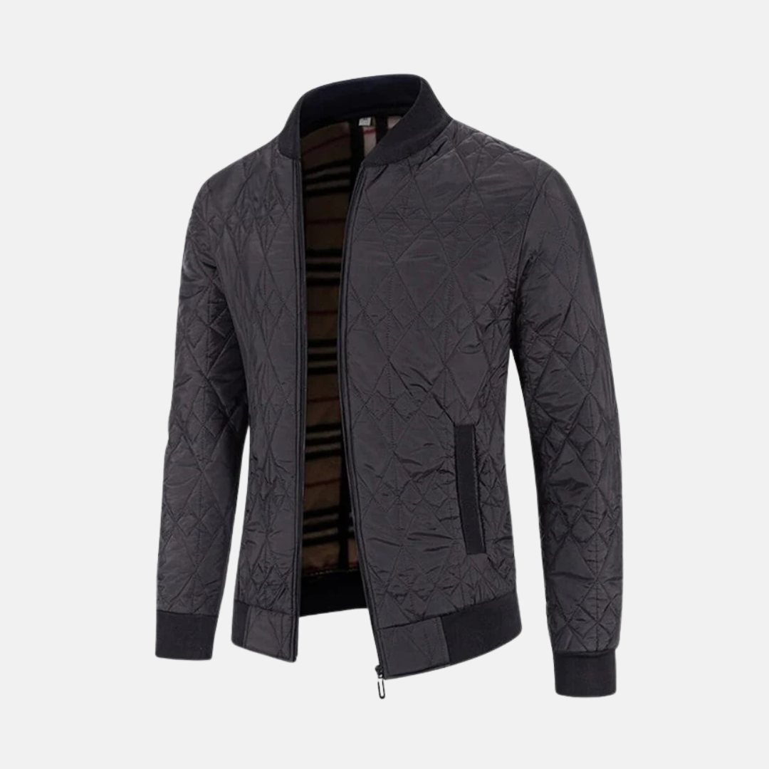 Herr Bomberjacka – Quiltat Tyg – Normal Passform – Ribbade Kanter – Hel Dragkedja