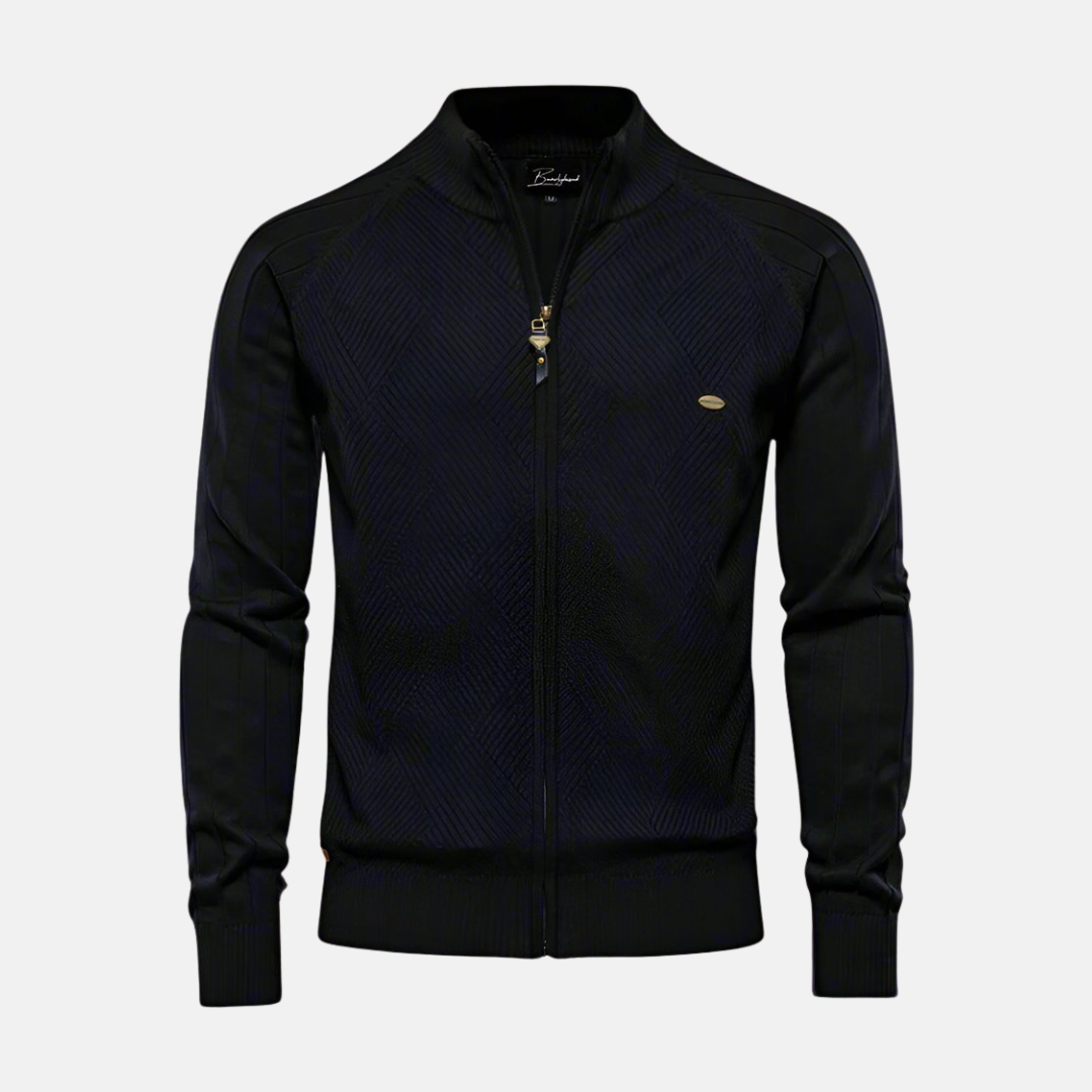 Herrjacka Stickad – Regular Fit – Strukturerad Textur – Hög Krage – Dragkedja