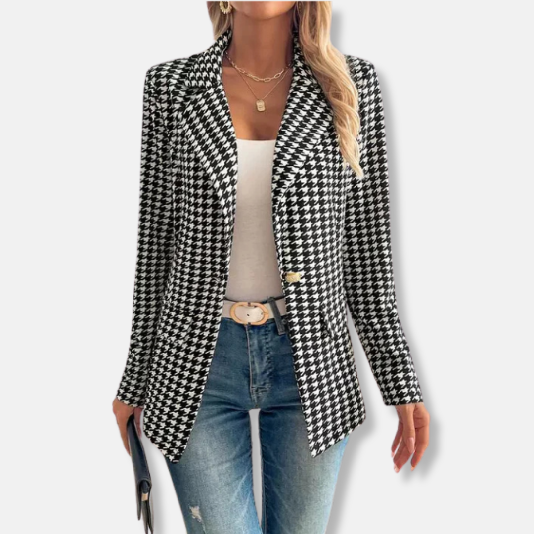 Dam Blazer – Skräddarsydd Passform – Houndstooth – Enkelknäppning – Kavajslag