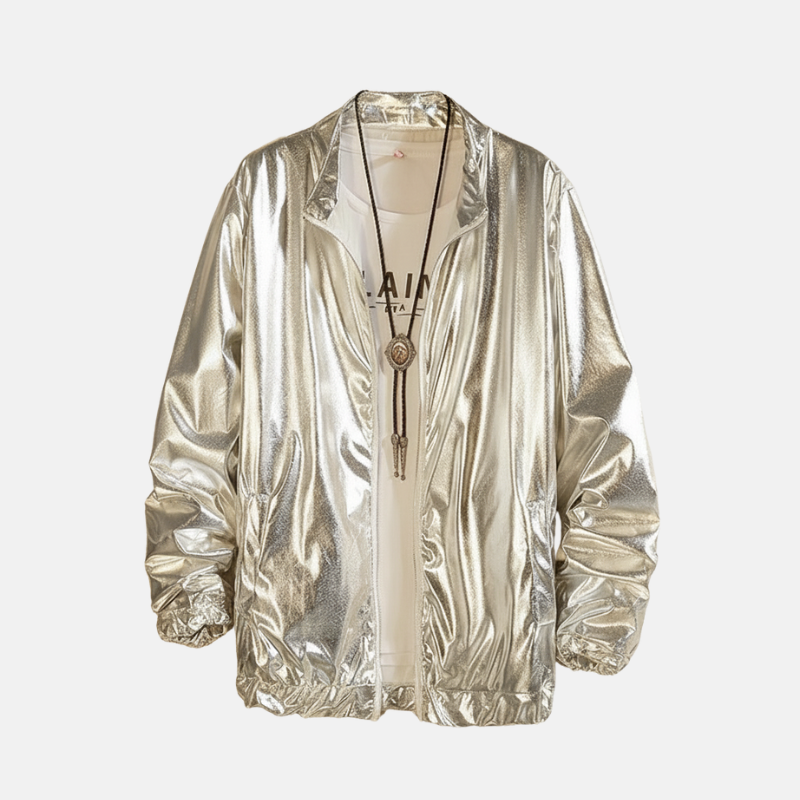 Herrjacka – Glansigt Tyg – Lös Passform – Dragkedja – Streetwear