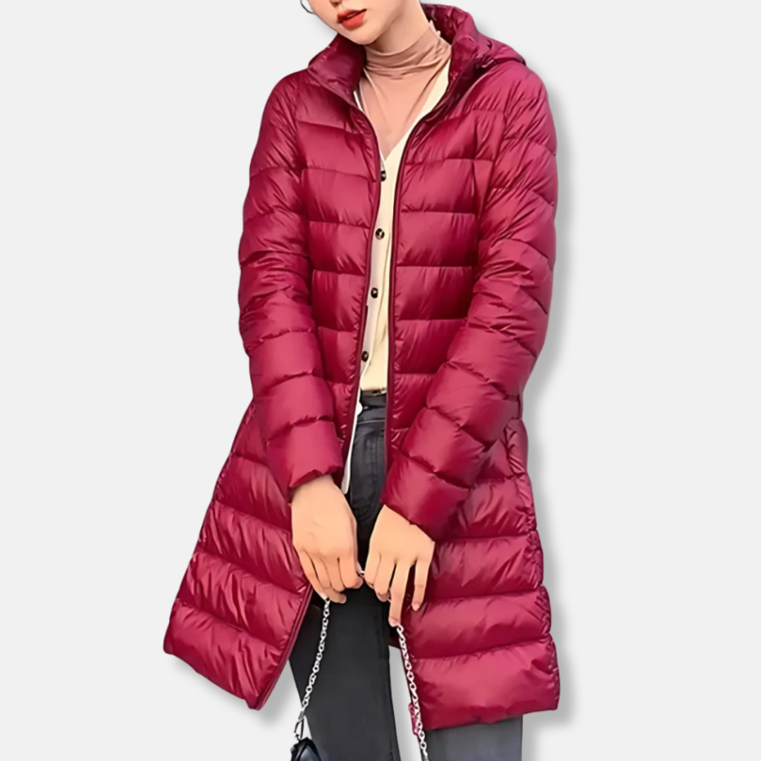 Dam Pufferjacka – Slim Fit – Lättviktsfoder – Huva – Midjelång Quiltdesign