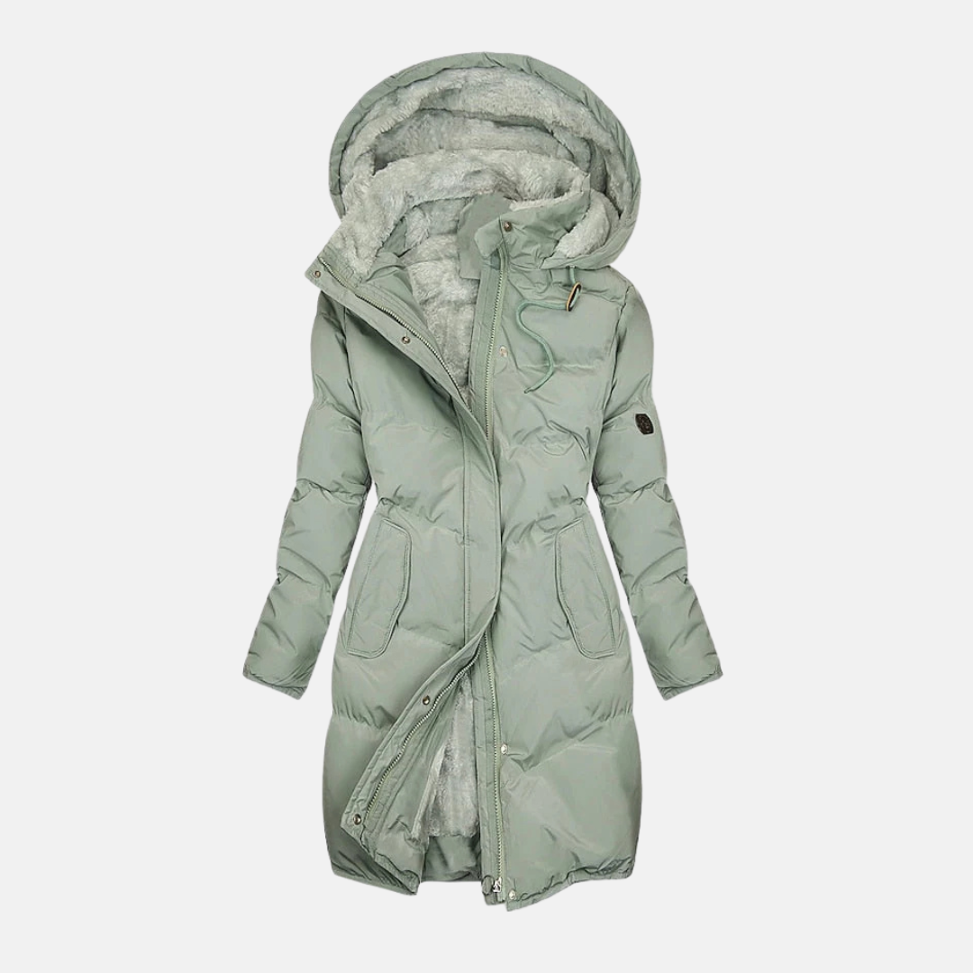 Dam Pufferjacka – Quiltad Design – Justerbar Midja – Fuskpälsfodrad Huva