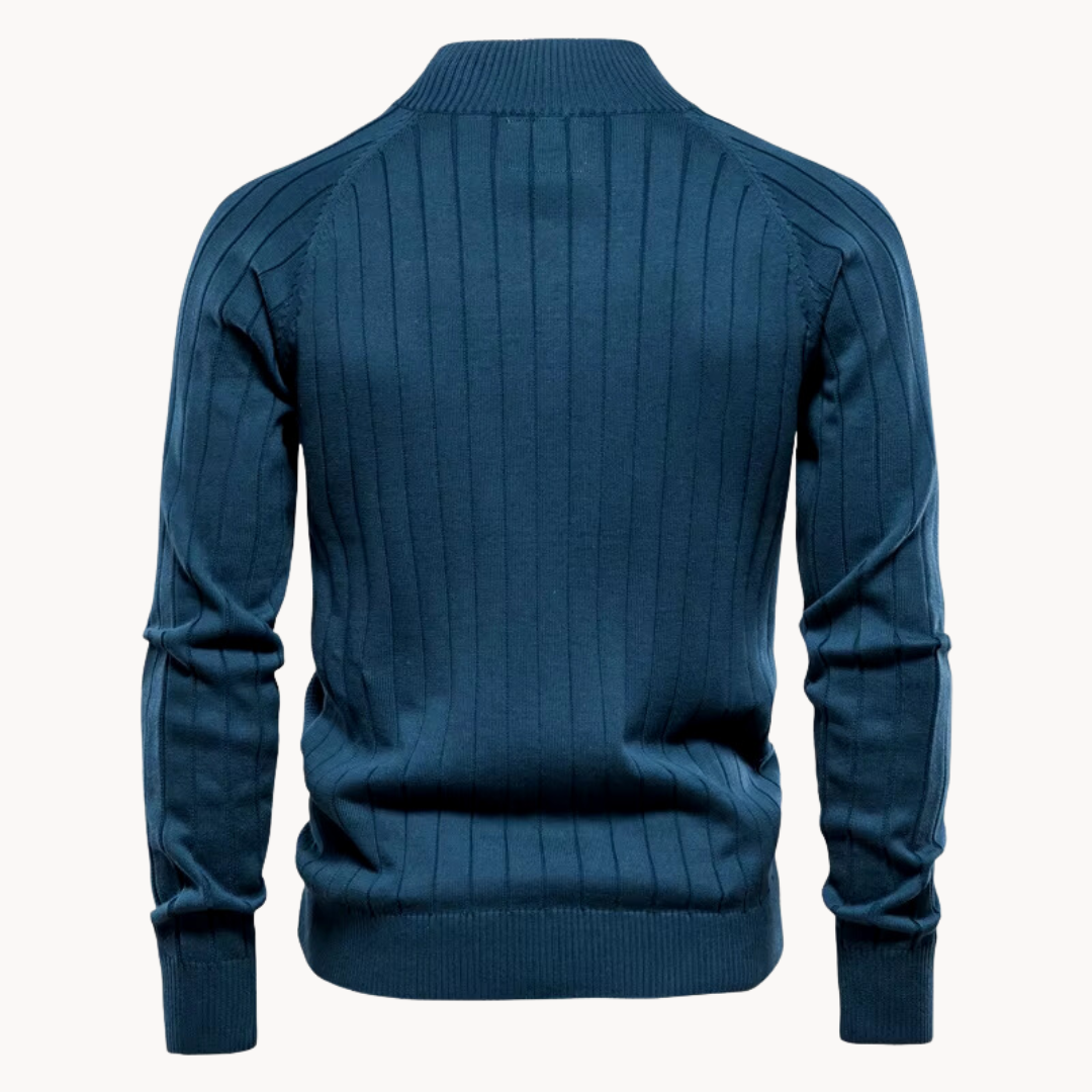 Herrjacka – Slim Fit – Stickad Ullmix – Dragkedja – Ribbad Kant – Vardagsplagg