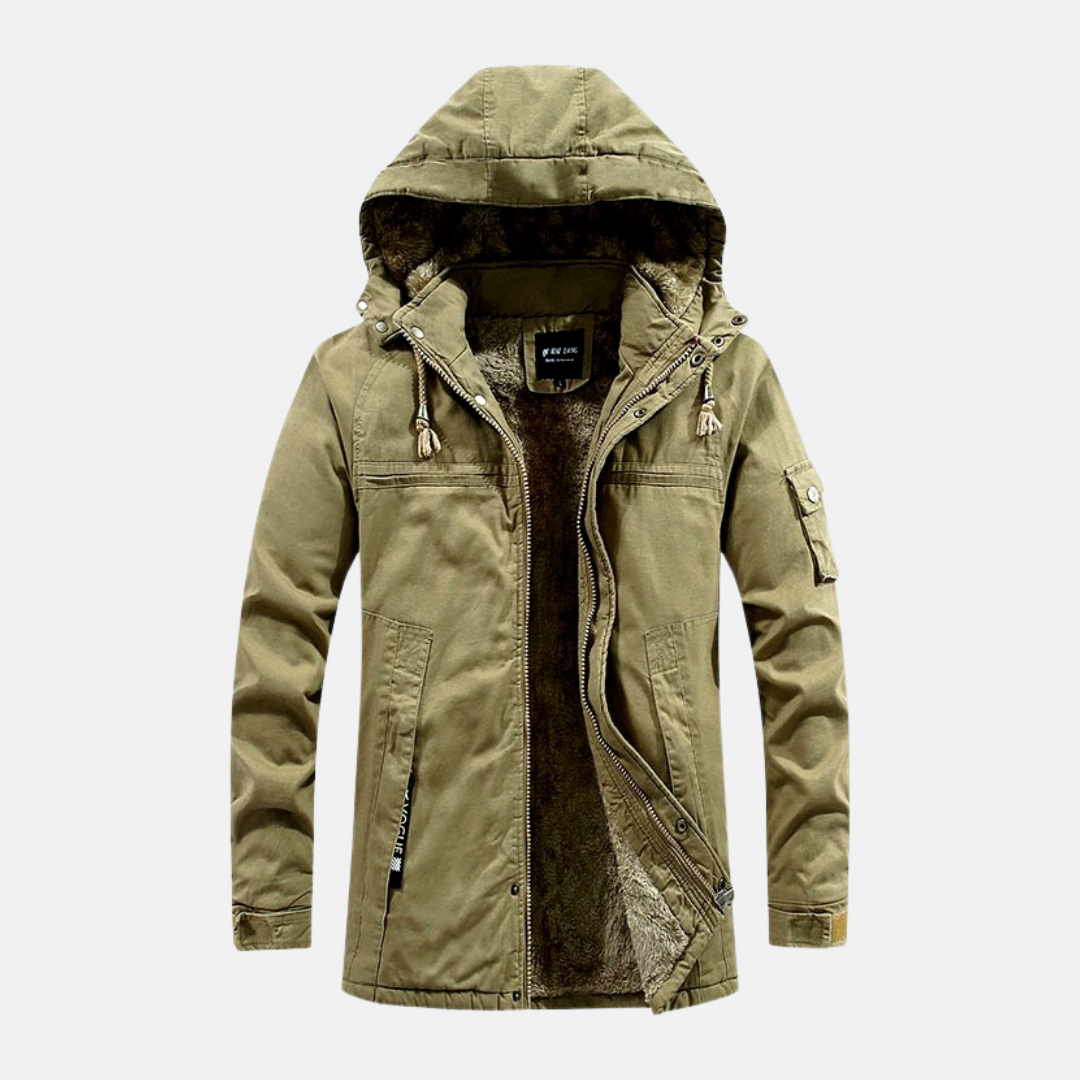 Herrjacka – Slim Fit – Mellanlång – Varm Fleecefodrad – Huva och Fickor
