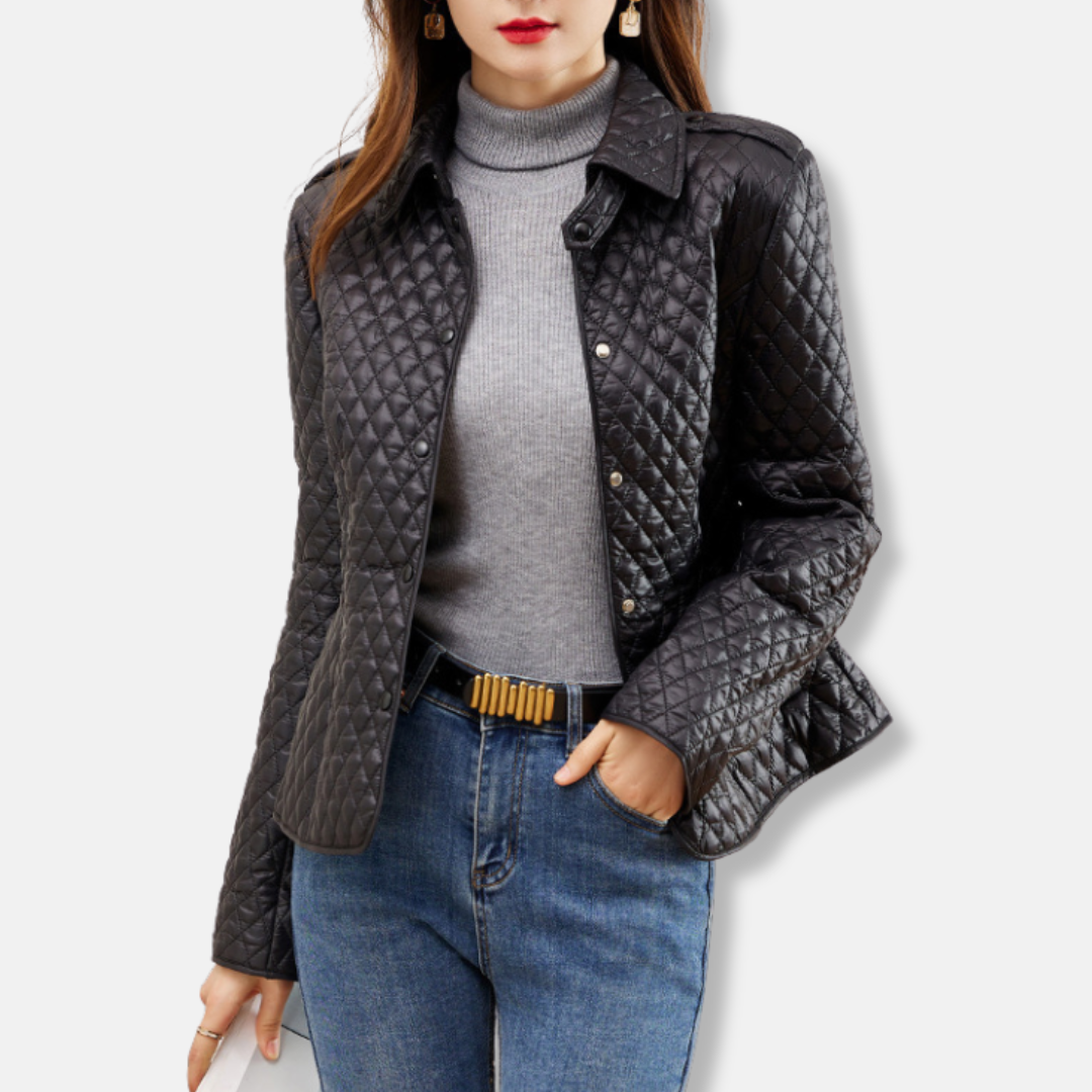 Damjacka – Quiltat Tyg – Slim Fit – Knäppning Fram – Justerbar Midja – Fickor