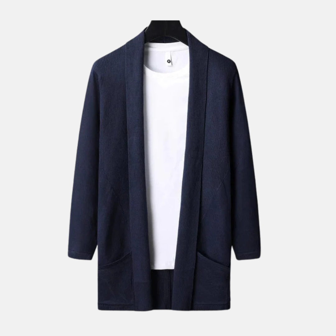 Herrkofta – Slim Fit – Stickad – Öppen Front – Lång Ärms – Med Fickor