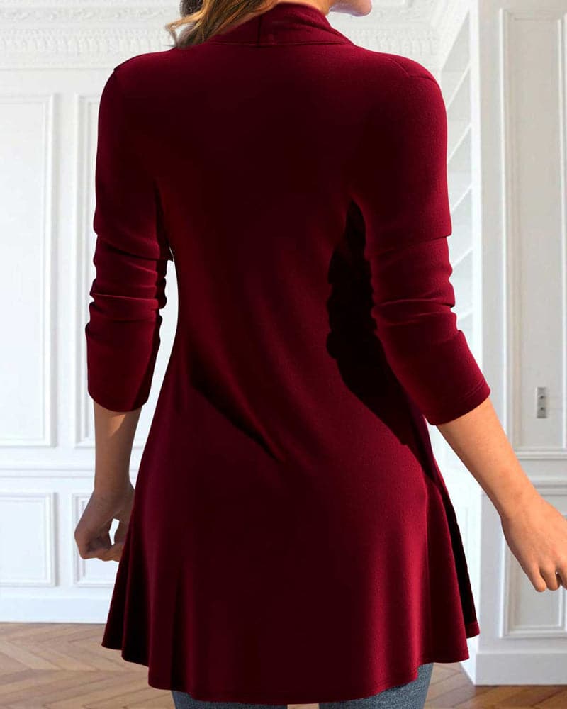 Kvinnors skräddarsydda cardigan – Asymmetrisk design – Vattenfallsfront – 3/4 ärm – Bältad passform