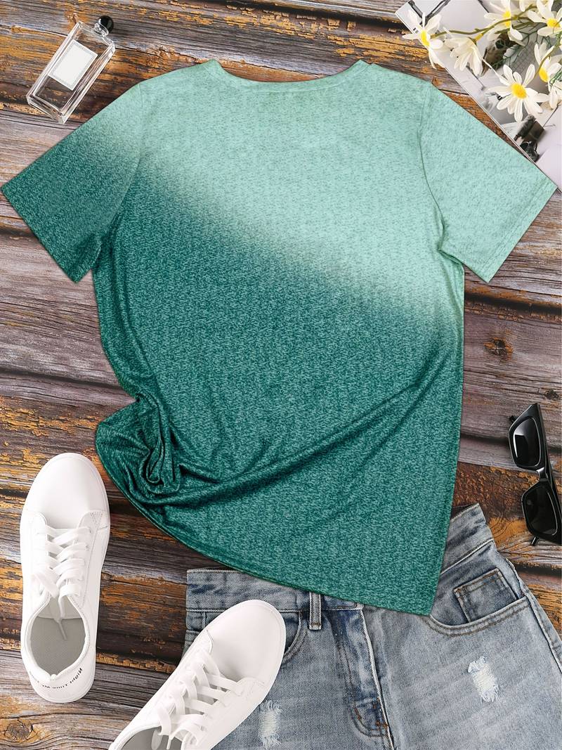 Dam T-shirt - Rundhals - Kortärmad - Fjäril & Hjärtmotiv - Bekväm Vardagströja