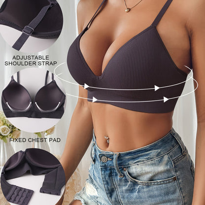 Dam Push-up Bh – Slim Fit – Ribbad Struktur – Djup Ringning – Justerbara Band