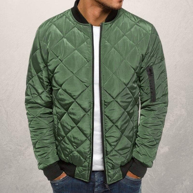 Herr Bomberjacka - Vadderad Quiltad Design - Regular Fit - Ribbad Krage och Muddar