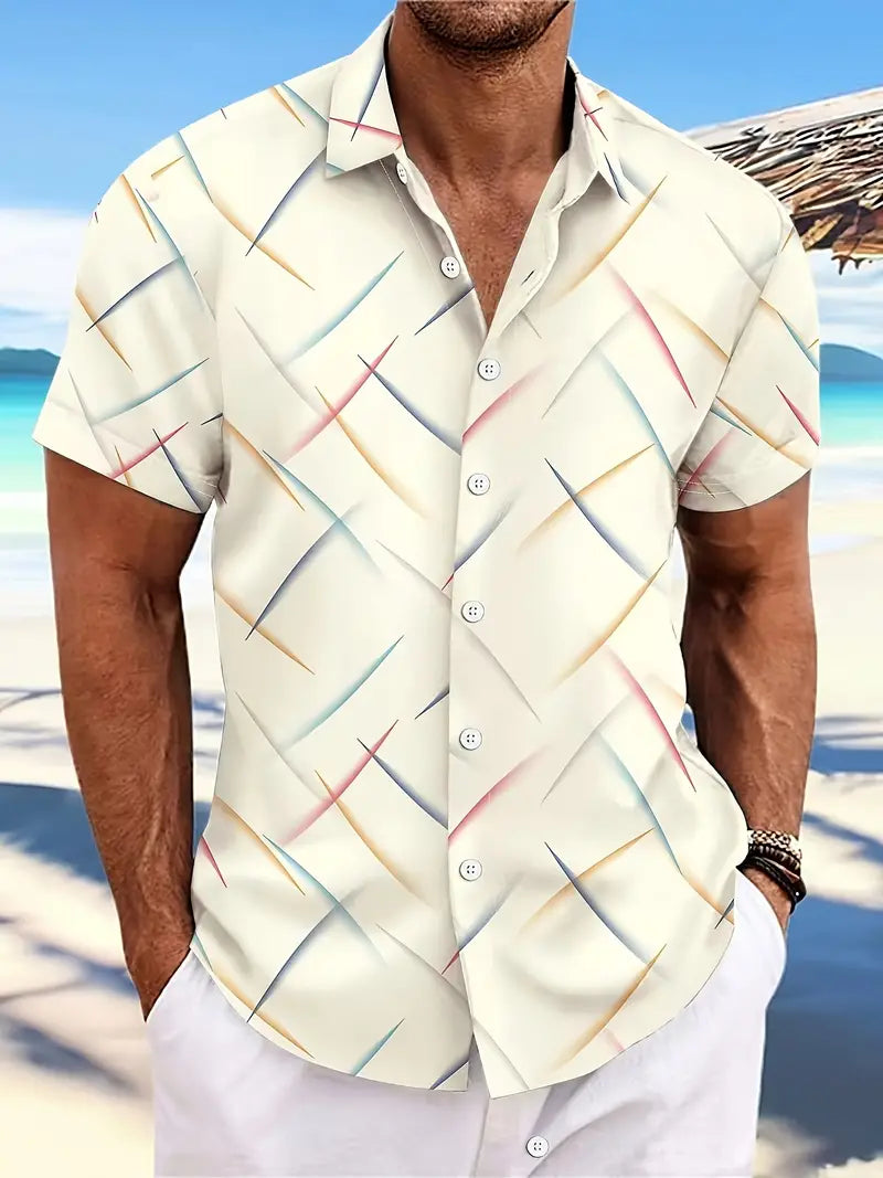 Herr Skjorta - Kortärmad Button-Up - Lätt och Andningsbar - Modern Mönstrad Design