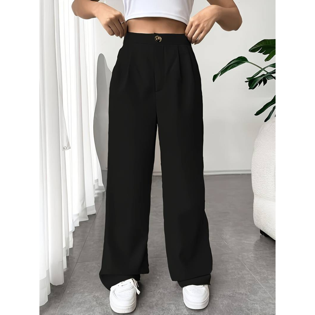 Dam Vida Byxor - Hög Midja - Elegant Plisserad Design - Bekvämt Flödande Tyg
