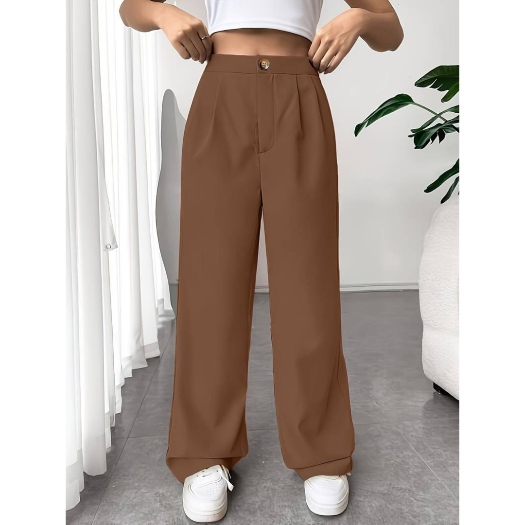 Dam Vida Byxor - Hög Midja - Elegant Plisserad Design - Bekvämt Flödande Tyg