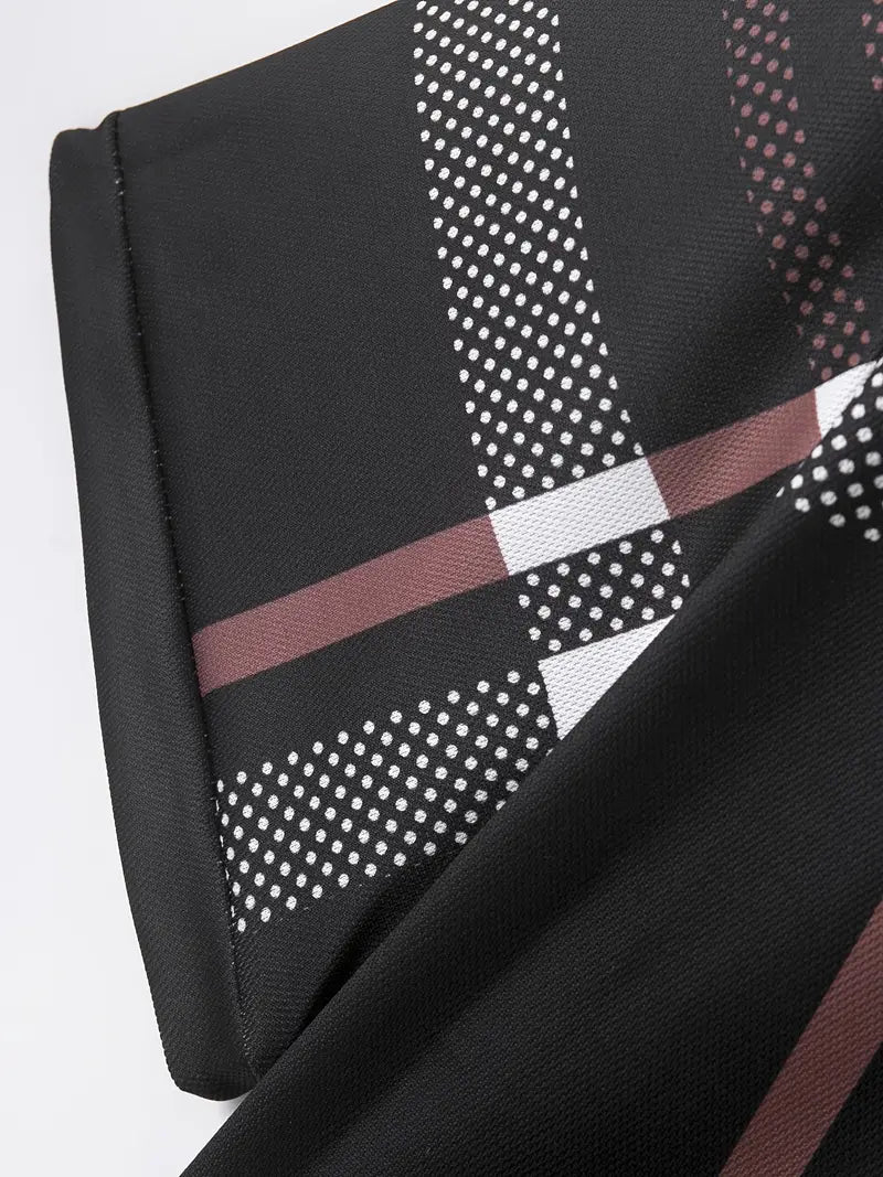 Herr Polo T-shirt - Rutigt Mönster - Slim Fit - Andningsbar Kortärmad